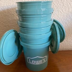 4x Lowe's Teal mini buckets with Lids - Set